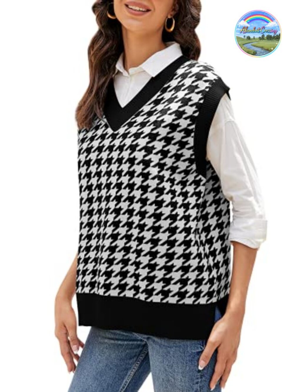 HOCOSIT Knitted V-Neck Argyle Plaid Sleeveless Crop Sweater Vest